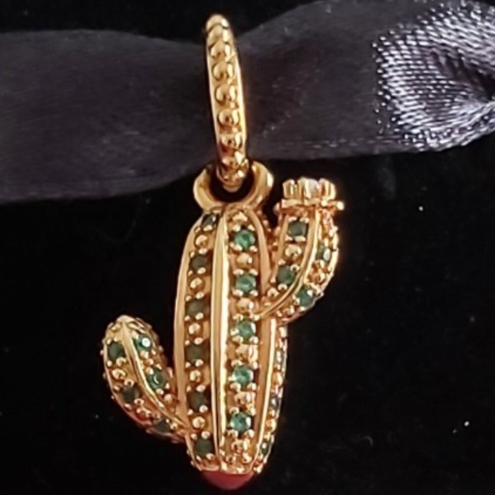 AUTH PANDORA* RETIRED*14kt Gold Plated Sparkling Desert Cactus Pendant Charm